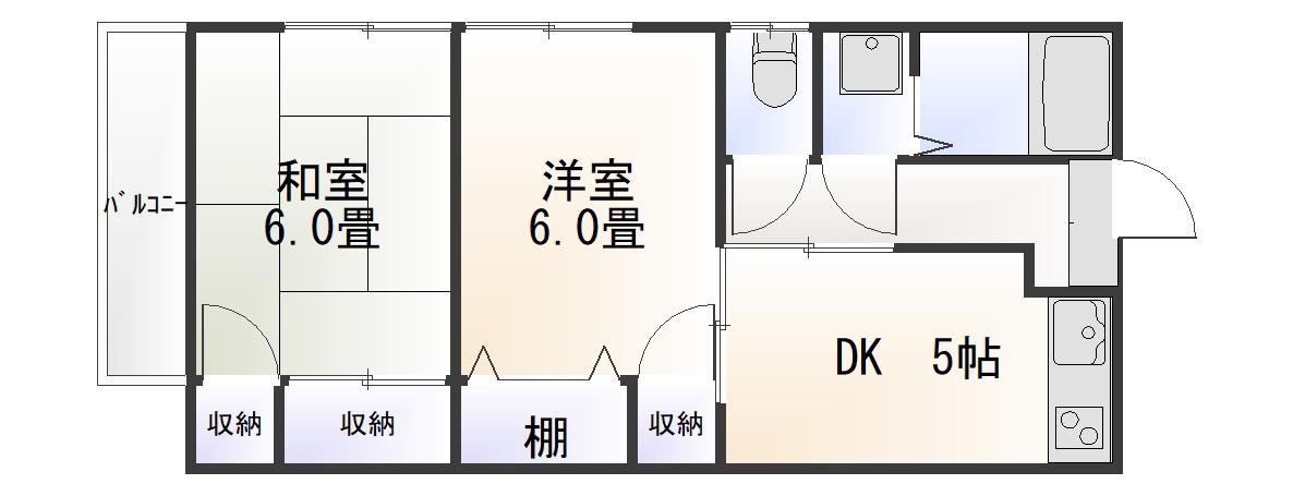 リバーハイツ東沢(2DK/2階)の間取り写真