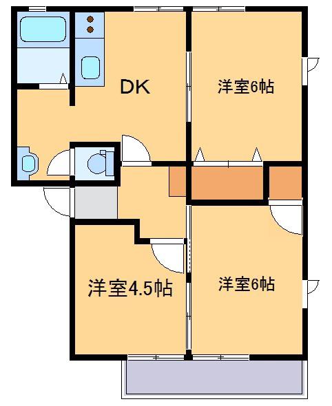 フォンティーヌB(3DK/2階)の間取り写真