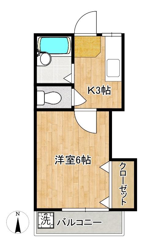 シノキ第3コーポ(1K/2階)の間取り写真