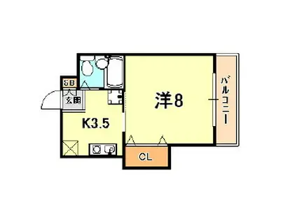 グリーンルーフ神若(1K/3階)の間取り写真