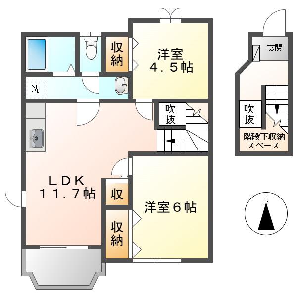 アメニティー141B棟(2LDK/2階)の間取り写真