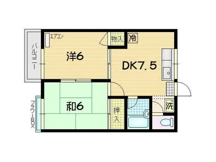 アンパルス(2DK/2階)の間取り写真