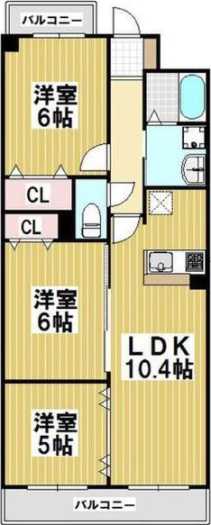 フォンテーヌ(3LDK/3階)の間取り写真