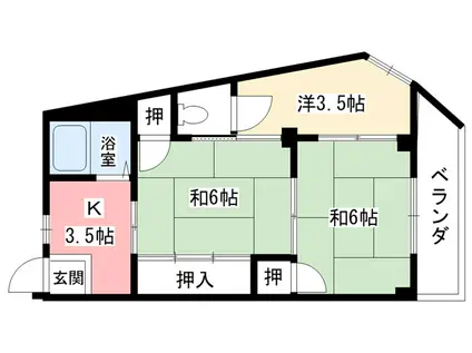 浜甲シーサイドマンション(2DK/2階)の間取り写真