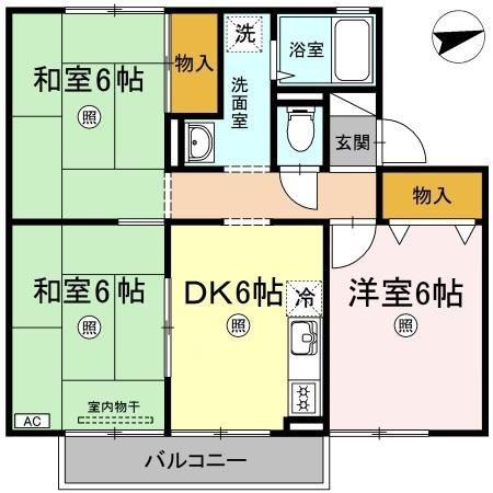 サリネージュ山手 E/F棟 E棟(3DK/2階)の間取り写真