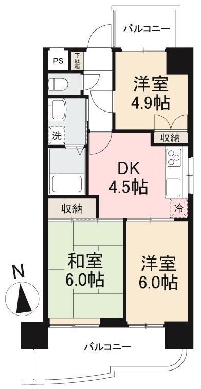 ダイアパレス栗林公園駅前(3DK/9階)の間取り写真