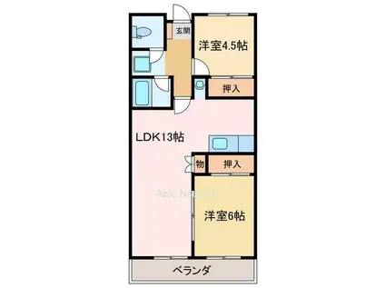 コーナン徳常ビル(2LDK/2階)の間取り写真