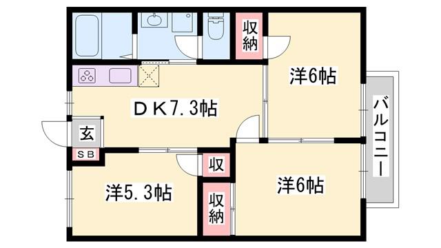 玲巧ーハイツ1(3DK/1階)の間取り写真