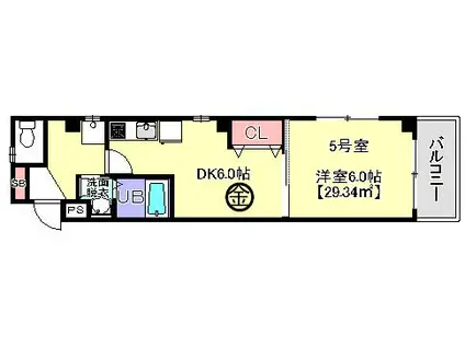 金太郎ヒルズ70(1DK/6階)の間取り写真