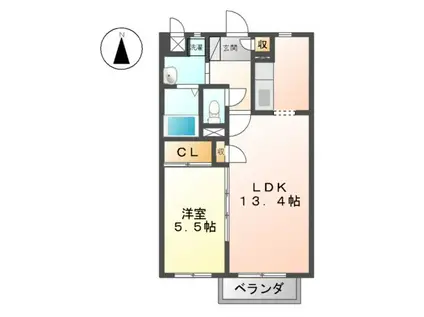 カラーシティーBタウン(1LDK/2階)の間取り写真