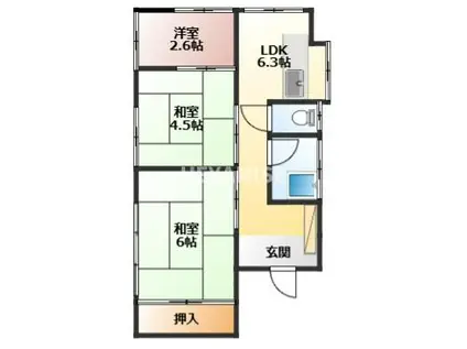 稲尾アパートB棟(3K/2階)の間取り写真