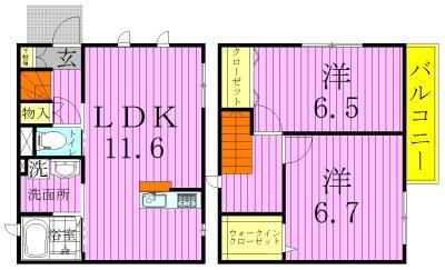 シャン・ド・フルール(2LDK/2階)の間取り写真