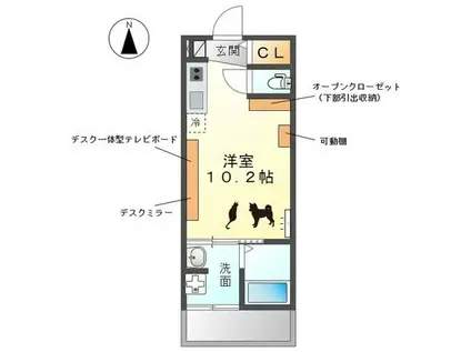 ウエストウイングV(ワンルーム/1階)の間取り写真