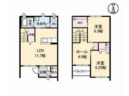 シャーメゾン 水呑(2LDK/1階)の間取り写真