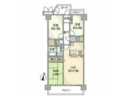 エステシティ船橋三番館(3LDK/6階)の間取り写真