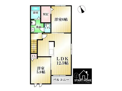 テラ・クオーレB(2LDK/2階)の間取り写真