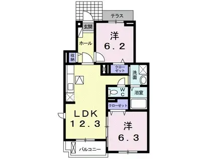 モンテローザI(2LDK/1階)の間取り写真