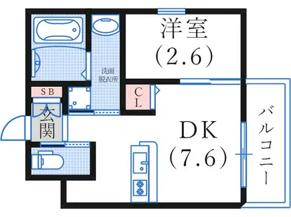 ワコーレヴィータ国香通(1DK/2階)の間取り写真