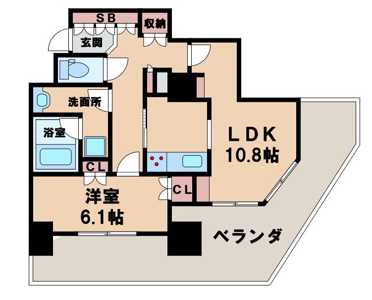 あべのグラントゥール(1LDK/21階)の間取り写真