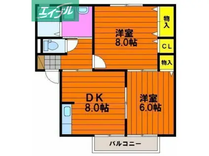 メゾンプリネールB棟(2DK/2階)の間取り写真
