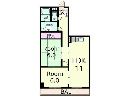 東洋マンション(2LDK/3階)の間取り写真