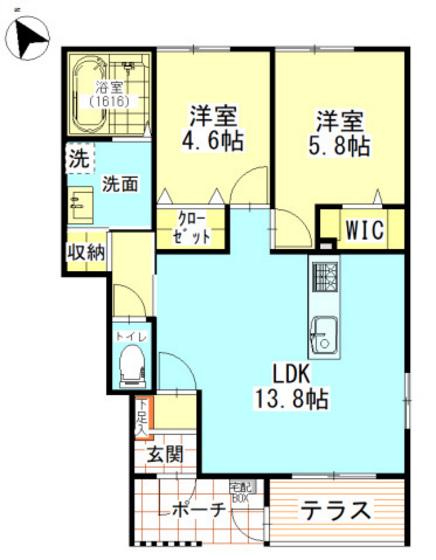 アルクス長束(2LDK/1階)の間取り写真