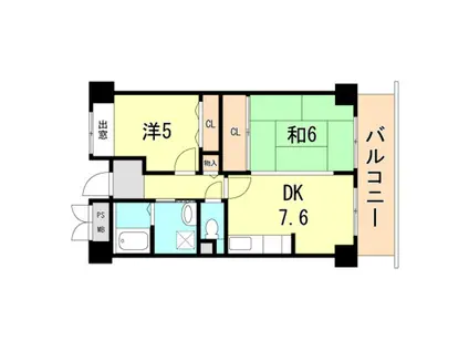 パールハイツ荒田(2DK/1階)の間取り写真