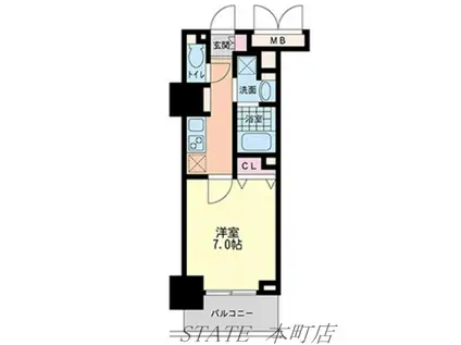 ハビテ靱センターコート(1K/11階)の間取り写真