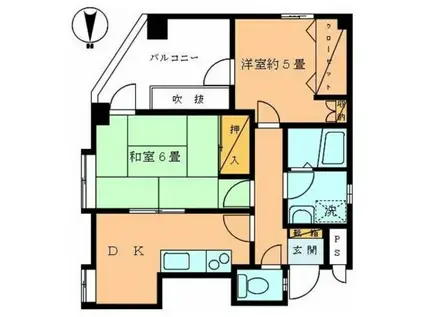 不二ビル(2DK/6階)の間取り写真