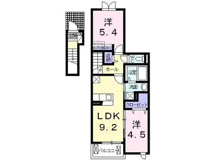 エスポワールマサオカ(2LDK/2階)の間取り写真