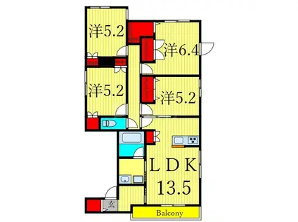 マリンハイツ北(4LDK/3階)の間取り写真