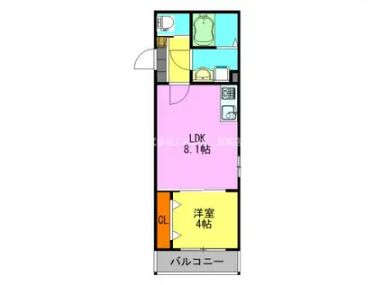 パルブニール浜野(1LDK/3階)の間取り写真