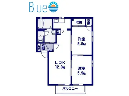 PLAGEKUGENUMA(2LDK/2階)の間取り写真