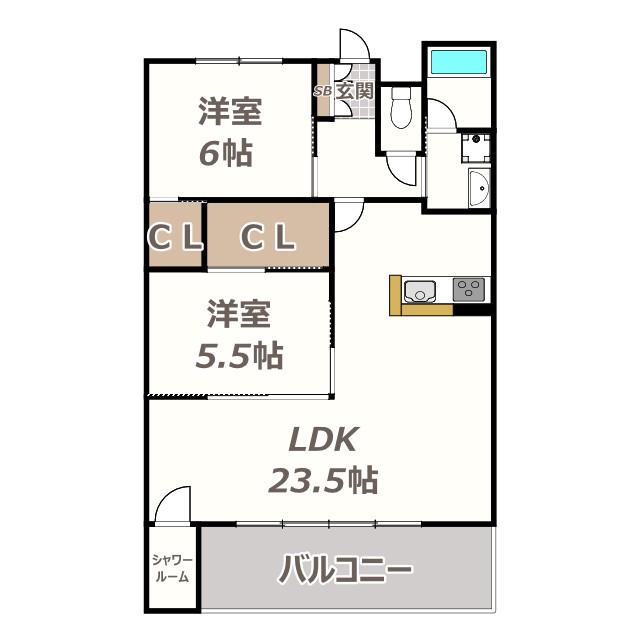 クローバー・プレミア昭和町(2LDK/6階)の間取り写真