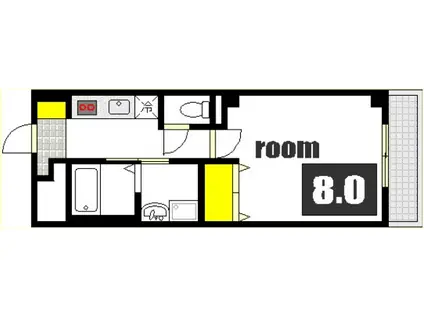 BAILEY舟入本町(1K/1階)の間取り写真