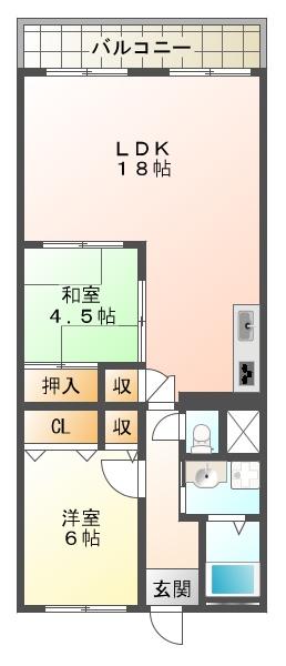 エクセル舞子(2LDK/4階)の間取り写真