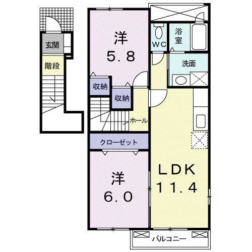 サンリット・ヴィラB(2LDK/2階)の間取り写真