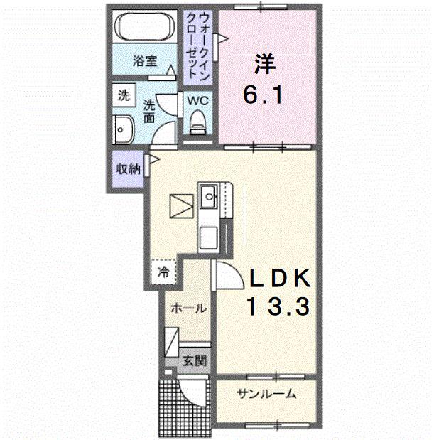 サニーフラットII(1LDK/1階)の間取り写真