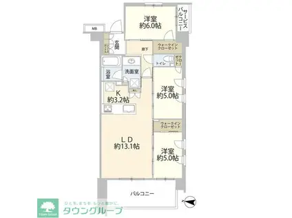 シエリア与野中央公園(3LDK/4階)の間取り写真