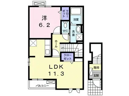 ジュアン S I(1LDK/2階)の間取り写真