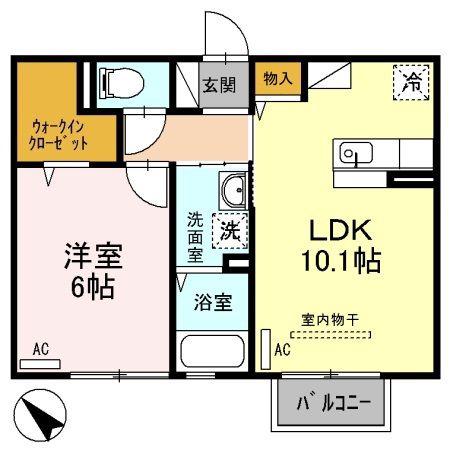 リッツハウスB棟(1LDK/2階)の間取り写真