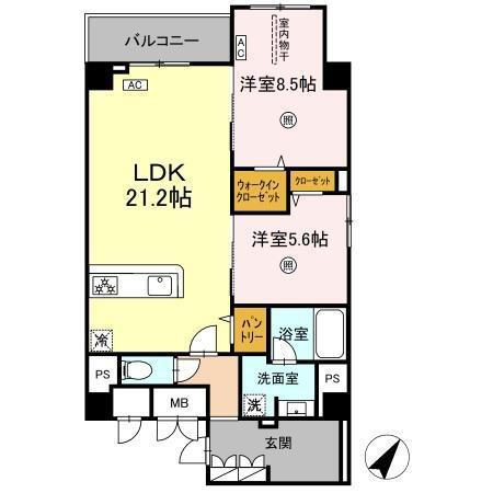 KYOKUYOUモダンベース天神(2LDK/6階)の間取り写真