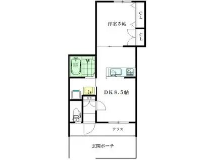 アリエス(1DK/1階)の間取り写真