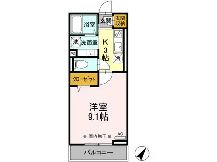 プランタン(1K/3階)の間取り写真