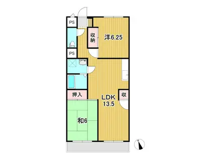 JR常磐線 大甕駅 徒歩21分 3階建 築36年(2LDK/1階)の間取り写真