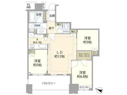 サウスゲートタワー川口(3LDK/16階)の間取り写真