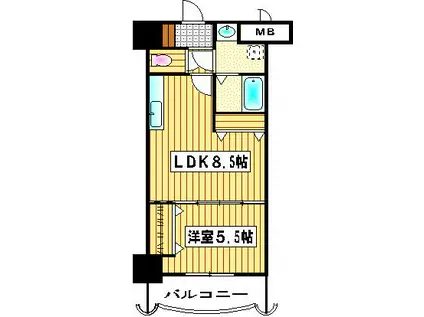 ロイヤル天神東(1LDK/9階)の間取り写真