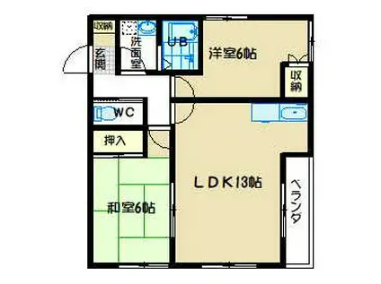 ドミールボンファー(2LDK/2階)の間取り写真