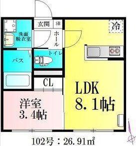 アプリーレ北仙台(1LDK/1階)の間取り写真