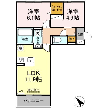 メゾンドール東谷山 B棟(2LDK/3階)の間取り写真